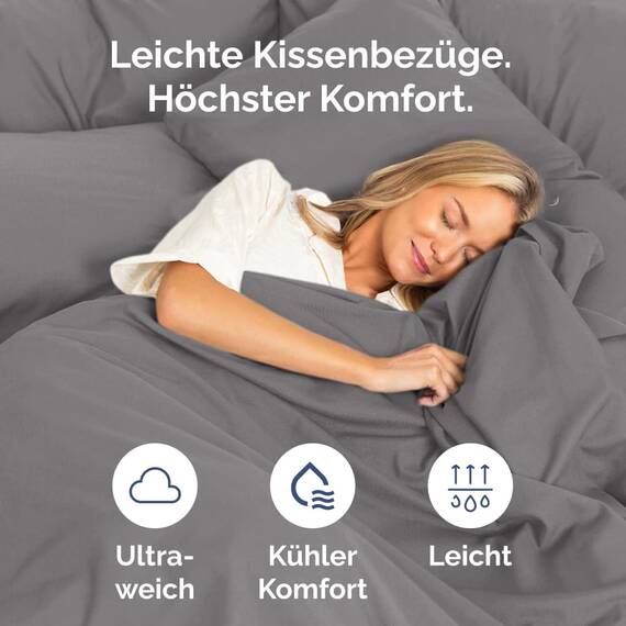 Kissenbezüge 50x80 cm Dunkelgrau im 2er-Pack - Weiche Kopfkissenbezüge aus Mikrofaser - Atmungsaktive, pflegeleichte und knitterfreie Kissenhüllen - Maschinenwaschbar mit Hotelverschluss - Oeko-TEX