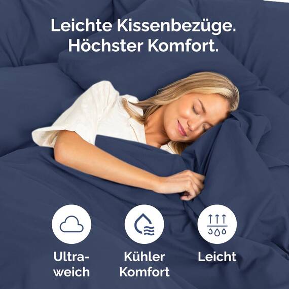 Kissenbezüge 65x65 cm Marineblau im 2er-Pack - Weiche Kopfkissenbezüge aus Mikrofaser - Atmungsaktive, pflegeleichte und knitterfreie Kissenhüllen - Maschinenwaschbar mit Hotelverschluss - Oeko-TEX