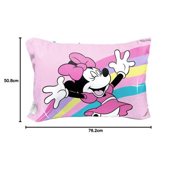 Disney Minnie Mouse Rainbow Stripe 1 Single Reversible Pillowcase - Double-Sided Kids Super Soft Bedding (Official Disney Product)