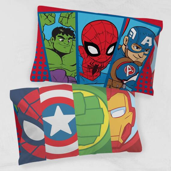 Jay Franco Marvel Super Hero Adventures Double Team 1 Pack Pillowcase - Double-Sided Kids Super Soft Bedding - Features The Avengers (Official Marvel Product)