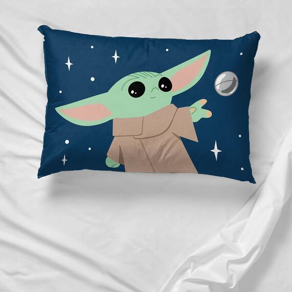 Star Wars The Mandalorian Hello Grogu 1 Single Reversible Pillowcase - Double-Sided Kids Super Soft Bedding (Official Star Wars Product)