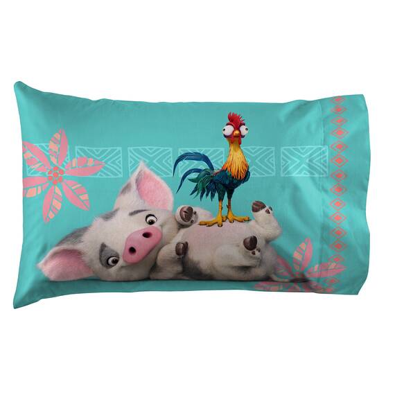 Jay Franco Disney Moana Friends Kissenbezug, doppelseitig, superweich, mit Moana, HEI HEI und Pua (offizielles Disney-Produkt), 1 Stück
