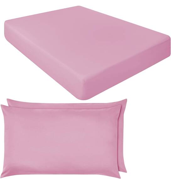 NIYS Luxury Bedding Spannbettlaken aus feinster 100 % ägyptischer Baumwolle, 25 cm, in 15 Farben (Rosa, Einzelbett + Kissenbezüge)