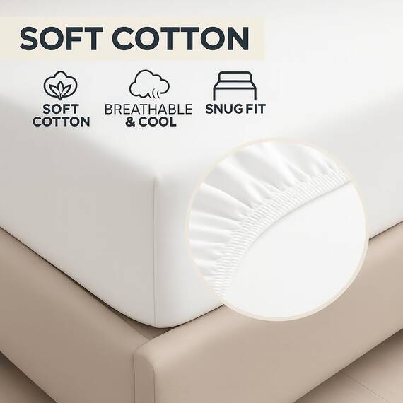 NIYS Luxury Bedding Spannbettlaken aus feinster 100 % ägyptischer Baumwolle, 25 cm, in 15 Farben (Weiß, Einzelbett + Kissenbezüge)