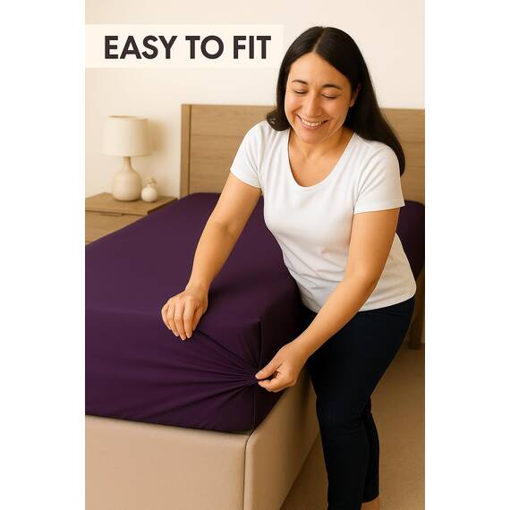 Spannbettlaken, feinste 100 % ägyptische Baumwolle, 23 cm, Purple/Aubergine, King Size