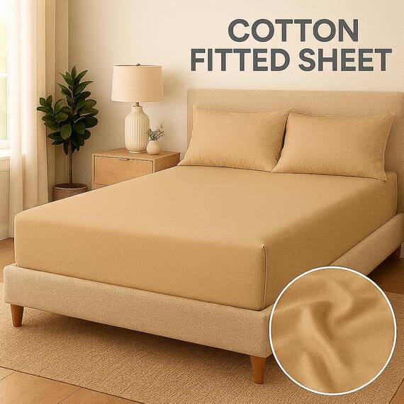 Spannbettlaken, feinste 100 % ägyptische Baumwolle, 23 cm, beige, Einzelbett