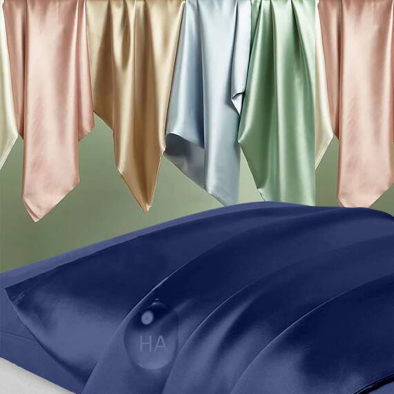 Seidenkissenbezüge, Maulbeerseide, Standard-Set, 2er-Set, glatt, Anti-Akne, Schönheitsschlaf, beide Seiten, natürliche Seidensatin-Kissenbezüge für Damen, 2 Stück mit Reißverschluss, Marineblau