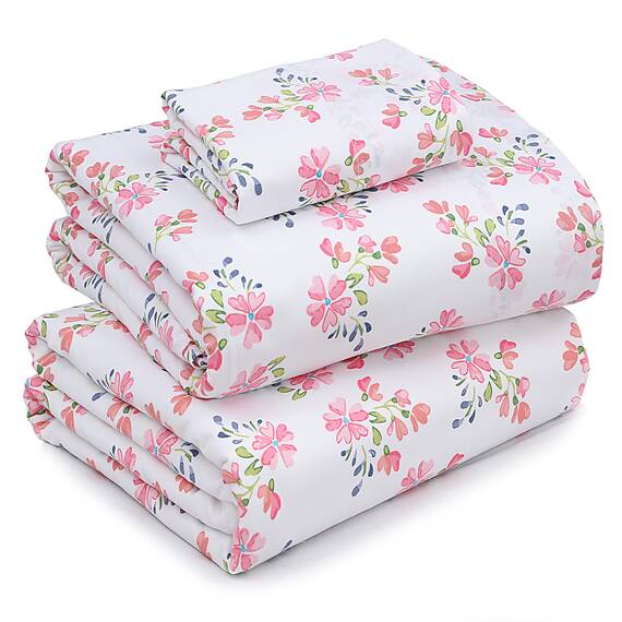RUVANTI Bettlaken-Set aus 100 % Baumwolle, atmungsaktive Perkal-Webart, 40,6 cm tiefe Taschen, Hotelstandard, angenehm kühl, langlebig, Blumendesign, Einzelbett, 3-teilig, Bloomex