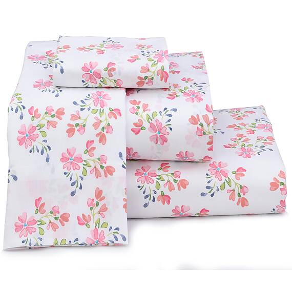 RUVANTI Bettlaken-Set aus 100 % Baumwolle, atmungsaktive Perkal-Webart, 40,6 cm tiefe Taschen, Hotelstandard, angenehm kühl, langlebig, Blumendesign, Einzelbett, 3-teilig, Bloomex
