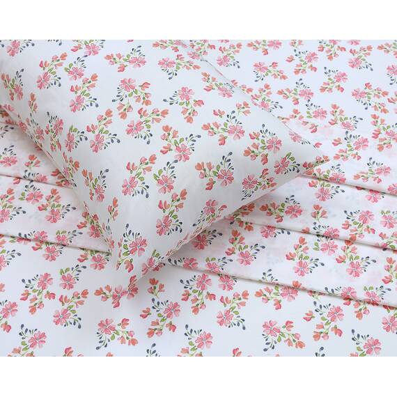 RUVANTI Bettlaken-Set aus 100 % Baumwolle, atmungsaktive Perkal-Webart, 40,6 cm tiefe Taschen, Hotelstandard, angenehm kühl, langlebig, Blumendesign, Einzelbett, 3-teilig, Bloomex