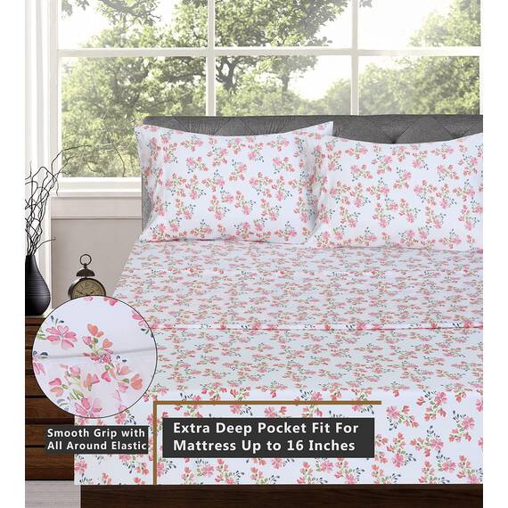 RUVANTI Bettlaken-Set aus 100 % Baumwolle, atmungsaktive Perkal-Webart, 40,6 cm tiefe Taschen, Hotelstandard, angenehm kühl, langlebig, Blumendesign, Einzelbett, 3-teilig, Bloomex