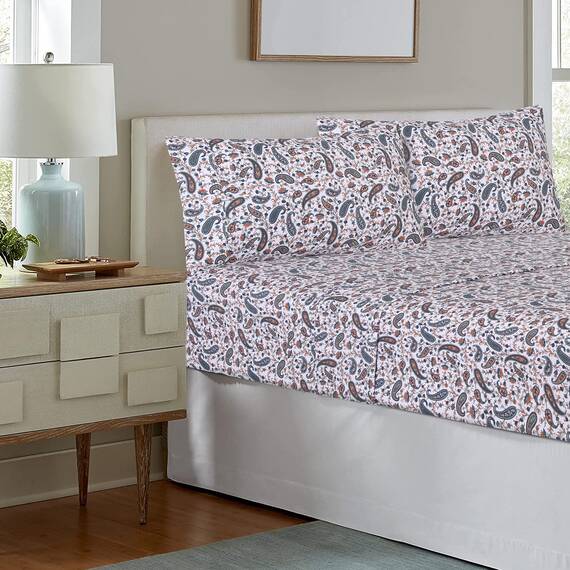 RUVANTI Bettlaken aus 100% Baumwolle für King-Size-Betten – knusprige, kühlende Perkal-Bettlaken – atmungsaktives und langlebiges Kingsize-Bettwäsche-Set – 40,6 cm Tiefe Taschen – Blaugrün Paisley –