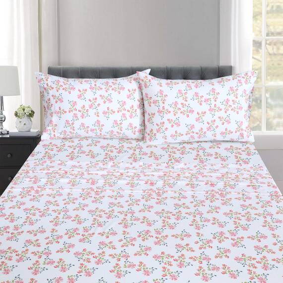 RUVANTI Bettlaken-Set aus 100 % Baumwolle, atmungsaktive Perkal-Webart, 40,6 cm tiefe Taschen, Hotelstandard, angenehm kühl, langlebig, Blumendesign, Einzelbett, 3-teilig, Bloomex