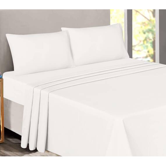 RUVANTI Bettlaken aus 100% Baumwolle für Queen-Size-Bett, knusprig, kühlendes Perkal-Bettlaken, atmungsaktiv und langlebig, Queen-Size-Bettlaken-Set, Tiefe Tasche 38,1 cm, gebrochenes Weiß, 4-teilig