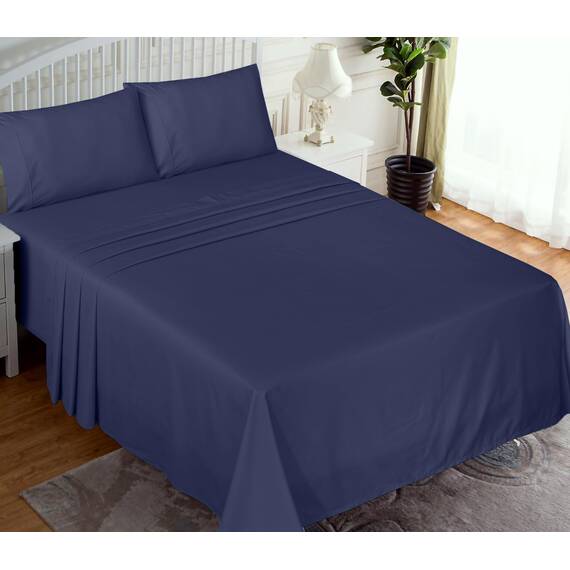 RUVANTI Bettlaken-Set aus 100 % Baumwolle, atmungsaktive Perkal-Webart, 40,6 cm tiefe Taschen, Hotelstandard, angenehm kühl, langlebig, einfarbig, Doppelbett, 4-teilig, Kronenblau