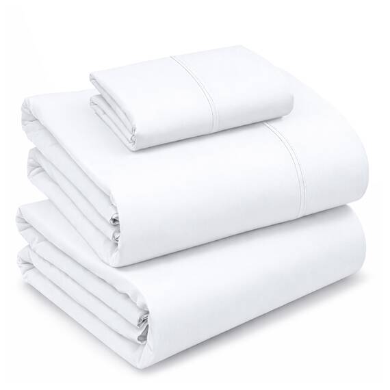 RUVANTI 100% Cotton Bed Sheets, 4 Pcs Bed Sets, Queen Sheets Off White,300 Thread Count Satin, Soft, Breathable, Deep Pocket Cooling Bedding Sheets Set Include 1 Flat, 1 Fitted Sheet, 2 Pillowcase