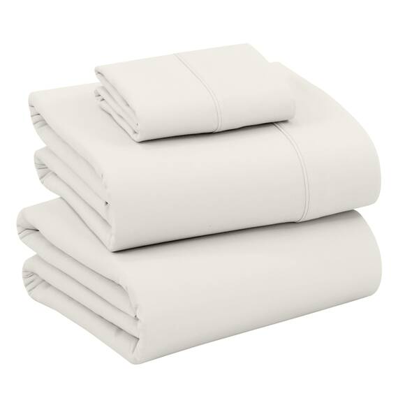 RUVANTI Bettlaken-Set aus 100% Baumwolle, atmungsaktive Perkal-Webart, 40,6 cm Tiefe Taschen, Hotelstandard, angenehm kühl, langlebig, einfarbig, Einzelbett XL, 3-teilig, Elfenbein