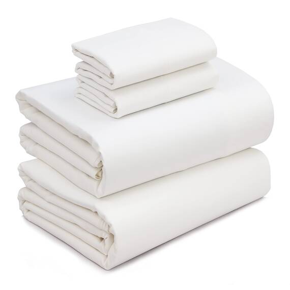 RUVANTI Bettlaken aus 100% Baumwolle für Queen-Size-Bett, knusprig, kühlendes Perkal-Bettlaken, atmungsaktiv und langlebig, Queen-Size-Bettlaken-Set, Tiefe Tasche 38,1 cm, gebrochenes Weiß, 4-teilig