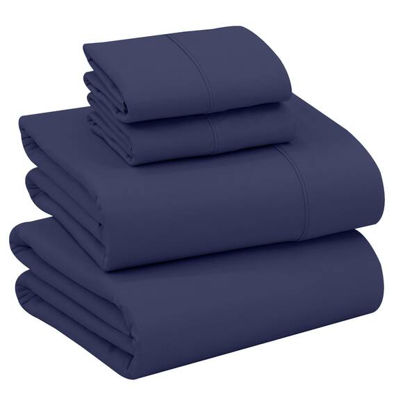 RUVANTI Bettlaken-Set aus 100 % Baumwolle, atmungsaktive Perkal-Webart, 40,6 cm tiefe Taschen, Hotelstandard, angenehm kühl, langlebig, einfarbig, Doppelbett, 4-teilig, Kronenblau