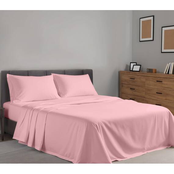 RUVANTI Bettlaken-Set aus 100% Baumwolle, atmungsaktive Perkal-Webart, 40,6 cm Tiefe Taschen, Hotelstandard, angenehm kühl, langlebig, einfarbig, Doppelbett, 4-teilig, Brautrose