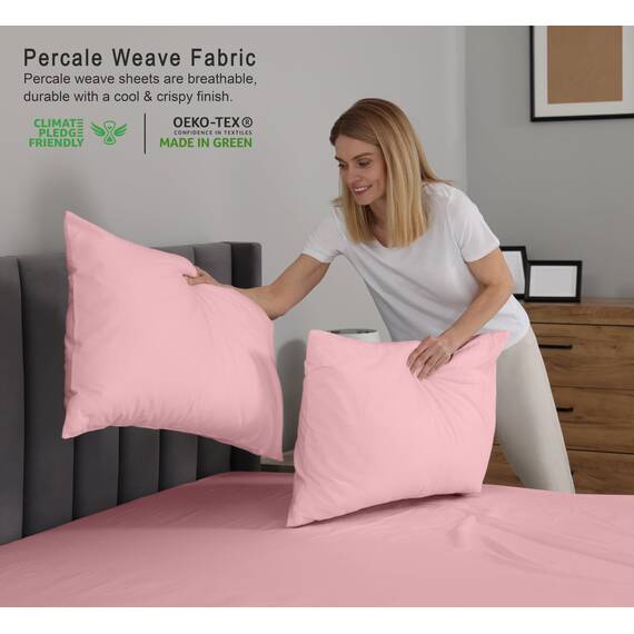 RUVANTI Bettlaken-Set aus 100% Baumwolle, atmungsaktive Perkal-Webart, 40,6 cm Tiefe Taschen, Hotelstandard, angenehm kühl, langlebig, einfarbig, Doppelbett, 4-teilig, Brautrose
