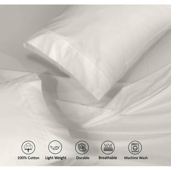 RUVANTI Bettlaken-Set aus 100% Baumwolle, atmungsaktive Perkal-Webart, 40,6 cm Tiefe Taschen, Hotelstandard, angenehm kühl, langlebig, einfarbig, Einzelbett, 3-teilig, Elfenbein