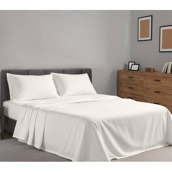 RUVANTI Bettlaken-Set aus 100% Baumwolle, atmungsaktive Perkal-Webart, 40,6 cm Tiefe Taschen, Hotelstandard, angenehm kühl, langlebig, einfarbig, Einzelbett, 3-teilig, Elfenbein