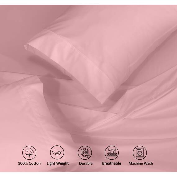 RUVANTI Bettlaken-Set aus 100% Baumwolle, atmungsaktive Perkal-Webart, 40,6 cm Tiefe Taschen, Hotelstandard, angenehm kühl, langlebig, einfarbig, Doppelbett, 4-teilig, Brautrose