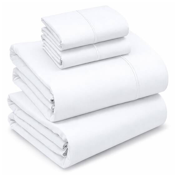 RUVANTI Bettlaken aus 100% Baumwolle, kühlendes Perkal-Bettlaken für King-Size-Bett, atmungsaktiv und langlebig, Kingsize-Bettlaken-Set, 40,6 cm Tiefe Taschen, Briliant White, 4-teilig