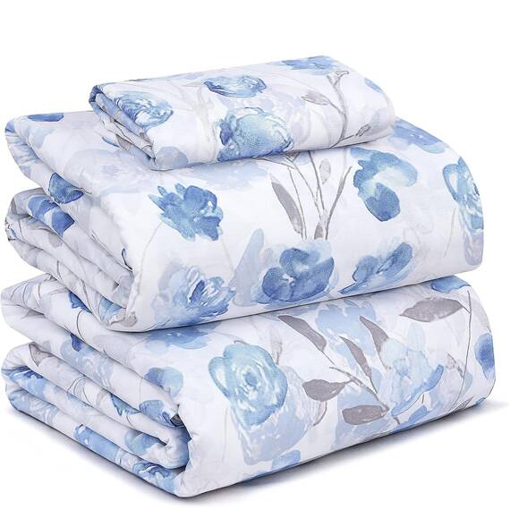 RUVANTI Bettlaken-Set aus 100 % Baumwolle, atmungsaktive Perkal-Webart, 40,6 cm tiefe Taschen, Hotelstandard, angenehm kühl, langlebig, Blumendesign, Einzelbett XL, 3-teilig, Monotone