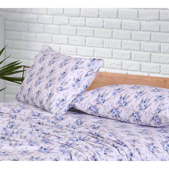 RUVANTI Bettwäsche aus 100% Baumwolle, 4-teiliges Bettwäscheset, blaues Blumenmuster, Queen-Size-Bettlaken, weicher, atmungsaktiver Stoff, Tiefe Spannbettlaken, 1 Spannbetttuch, 2 Kissenbezüge