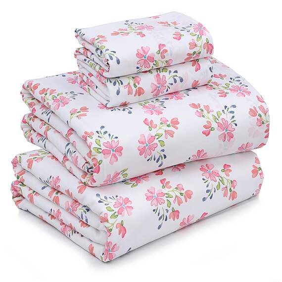 RUVANTI Bettlaken-Set aus 100 % Baumwolle, atmungsaktive Perkal-Webart, 35,6 cm tiefe Taschen, Hotelstandard, angenehm kühl, langlebig, Blumendesign, California-King-Size, 4-teilig, Bloomex
