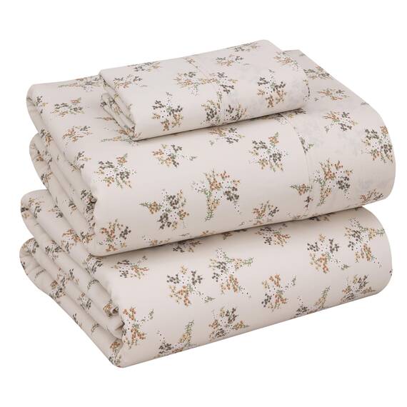 RUVANTI Bettlaken-Set aus 100 % Baumwolle, atmungsaktive Perkal-Webart, 40,6 cm tiefe Taschen, Hotelstandard, angenehm kühl, langlebig, Blumendesign, Einzelbett XL, 3-teilig, Doppelfeder