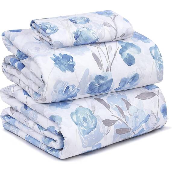 RUVANTI Bettlaken-Set aus 100 % Baumwolle, atmungsaktive Perkal-Webart, 40,6 cm tiefe Taschen, Hotelstandard, angenehm kühl, langlebig, Blumendesign, Einzelbett, 3-teilig, Monotone