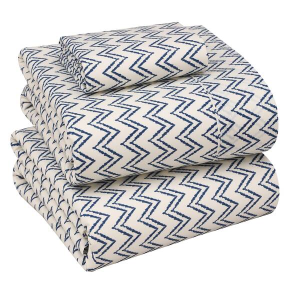 RUVANTI Bettlaken-Set aus 100% Baumwolle, atmungsaktive Perkal-Webart, 40,6 cm Tiefe Taschen, Hotelstandard, angenehm kühl, langlebig, Blumendesign, Einzelbett, 3-teilig, Chevron