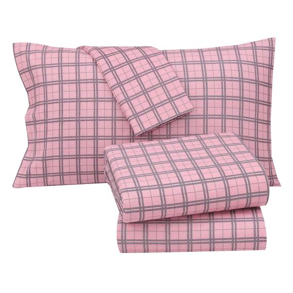RUVANTI Flanell-Bettlaken, Queen-Size-Größe, samtig weich und bequem, 100% gebürstete Baumwolle, Tiefe Taschen, 40,6 cm, atmungsaktiv, warm und gemütlich, 4-teilig, kariert und geschraubt, Rosa