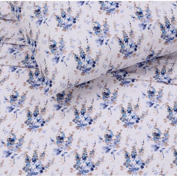RUVANTI Bettwäsche aus 100% Baumwolle, 4-teiliges Bettwäscheset, blaues Blumenmuster, volle Größe, weicher, atmungsaktiver Stoff, Tiefe Bettlaken, 1 Spannbettlaken, 2 Kissenbezüge.
