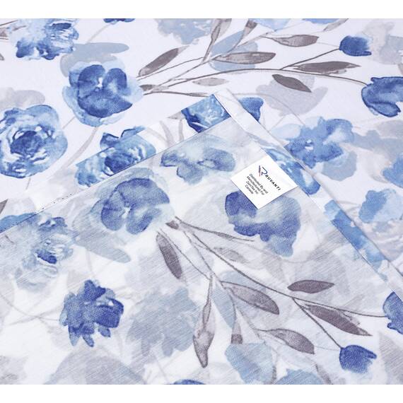 RUVANTI Bettwäsche aus 100% Baumwolle, 4-teiliges Bettwäscheset, blaues und graues Blumenmuster, Queen-Size-Bettlaken, weich, kühlendes Bettwäscheset enthält 1 Bettlaken, 2 Kissenbezüge