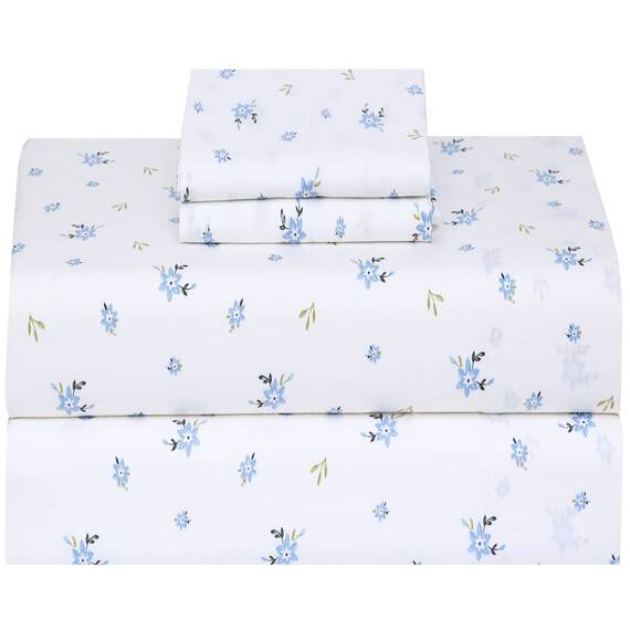 RUVANTI Bettlaken aus 100% Baumwolle – weiches und atmungsaktives KingSizeBettwäscheSet – Tiefe Taschen, KingSizeBettlaken – knusprige PerkalBettlaken – Blaue BlumenKingSizeBettlaken –