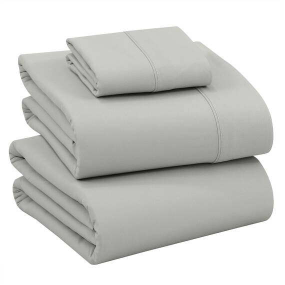 RUVANTI Bettlaken-Set aus 100 % Baumwolle, atmungsaktive Perkal-Webart, 40,6 cm tiefe Taschen, Hotelstandard, angenehm kühl, langlebig, einfarbig, Queen-Size, 4-teilig, Silber