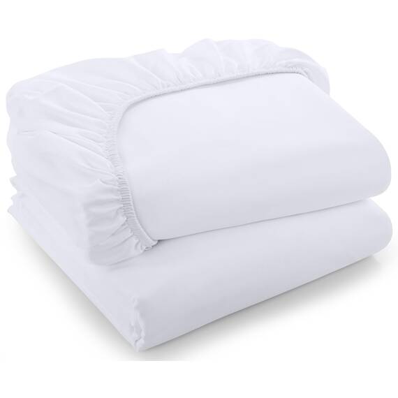 Utopia Bedding Spannbettlaken für Doppelbett, weiche gebürstete Mikrofaser, Tiefe Taschen, Rundumgummi, Weiß, 02 Stück