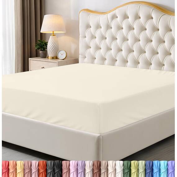 Utopia Bedding Queen Spannbettlaken, Unterlaken, Tiefe Taschen, Weiche Mikrofaser, Schrumpf- und Lichtbeständig, Pflegeleicht, 1 Spannbettlaken (Elfenbein)