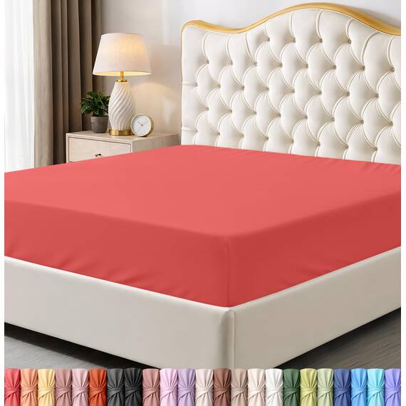 Utopia Bedding Queensize-Spannbettlaken, Tiefe Taschen, weiche Mikrofaser, schrumpft und lichtbeständig, pflegeleicht, nur 1 Spannbetttuch (Koralle)