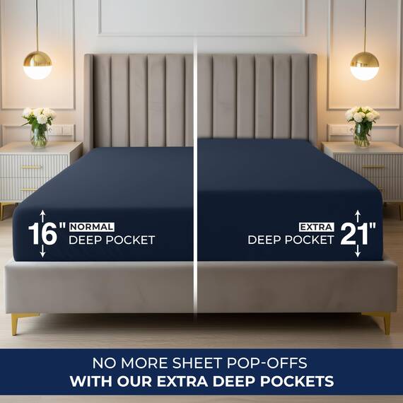 Utopia Bedding Spannbettlaken Queen – Extra Tiefe Tasche – 53 cm Tiefe – Weiche Mikrofaser – Schrumpf- und farbbeständig – Pflegeleicht – Nur 1 Spannbettlaken (Marineblau)