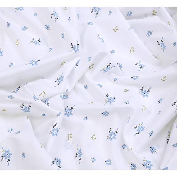 RUVANTI Bettlaken aus 100% Baumwolle für Doppelbetten – knusprige, kühlende Perkal-Bettlaken – atmungsaktiv und langlebig – 40,6 cm Tiefe Bettlaken für Doppelbetten – blaues Blumenmuster – 3-teilig