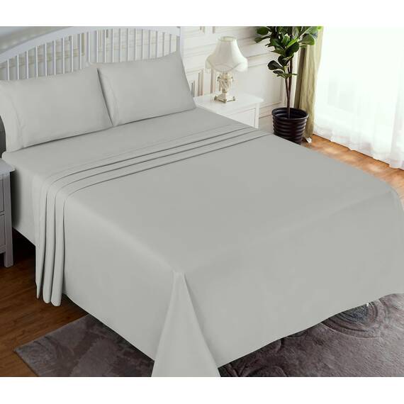 RUVANTI Bettlaken-Set aus 100 % Baumwolle, atmungsaktive Perkal-Webart, 40,6 cm tiefe Taschen, Hotelstandard, angenehm kühl, langlebig, einfarbig, Queen-Size, 4-teilig, Silber