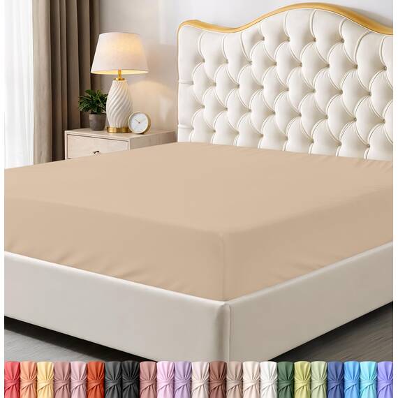 Utopia Bedding Queensize-Spannbetttuch, Tiefe Taschen, weiche Mikrofaser, schrumpft und lichtbeständig, pflegeleicht, nur 1 Spannbetttuch, Beige