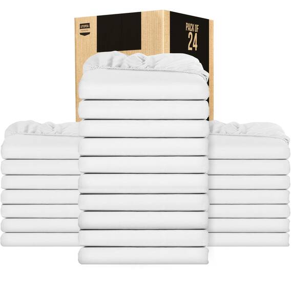 Utopia Bedding Spannbettlaken für Doppelbett, weiche gebürstete Mikrofaser, tiefe Taschen, schrumpffrei und lichtbeständig, pflegeleicht, Großpackung mit 24 Stück (Weiß)