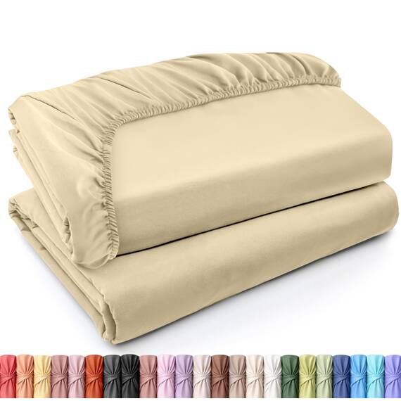 Utopia Bedding Spannbettlaken für Queen-Size, 2 Stück, weich gebürstete Mikrofaser, Tiefe Taschen, schrumpf- und lichtbeständig, pflegeleicht (Queen, Beige)