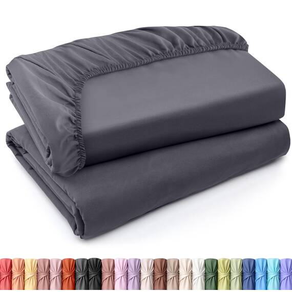 Utopia Bedding Fitted Sheet - Pack of 2 Bottom Sheets - Soft Brushed Microfiber - Deep Pockets, Shrinkage & Fade Resistant - Easy Care (Full, Grey)